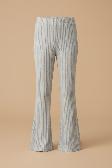 Pantalon Patte D'Éléphant Gris Côtelé Tricoté Confortable Fille - Maille - vue 3