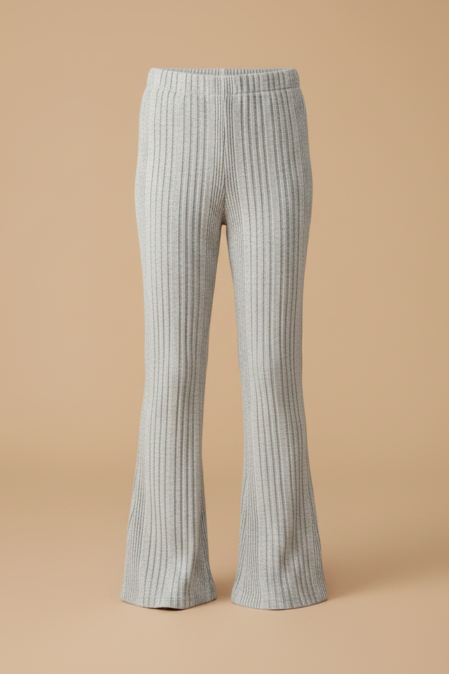 Pantalon Patte D'Éléphant Gris Côtelé Tricoté Confortable Fille - Maille - vue 3
