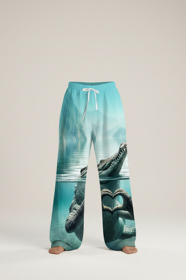 Pantalon Patte D'Éléphant Crocodile Ample Décontracté Aquatique Homme - Bleu Polyester - vue 3