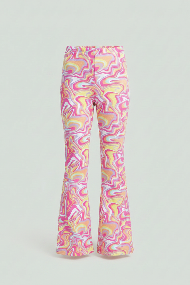 Pantalon Patte D'Éléphant Imprimé Marbré Vif Évasé Confortable Fille - Multicolore Polyester - vue 3