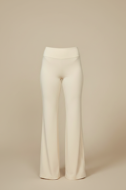 Pantalon Patte D'Éléphant Crème Fluide Taille Haute Élégant - Beige Maille - vue 3
