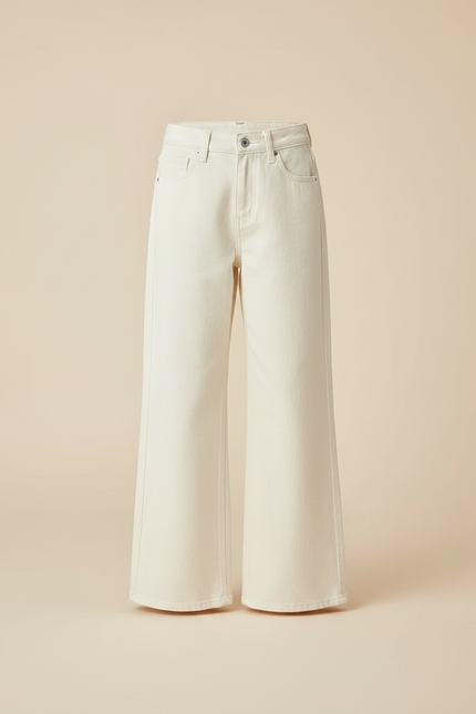 Pantalon Patte D'Éléphant Écru Ample Décontracté Taille Haute - Beige Jean - vue 3