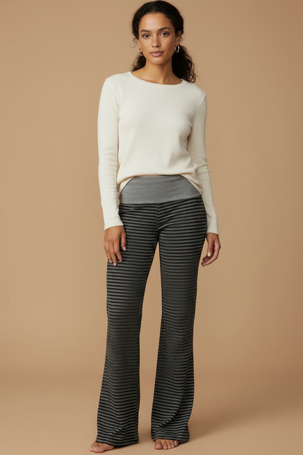 Pantalon Patte D'Éléphant Rayé Noir Confortable Évasé - Maille - vue 3