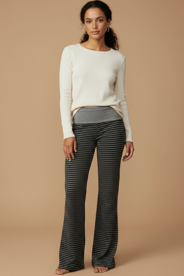 Pantalon Patte D'Éléphant Rayé Noir Confortable Évasé - Maille - vue 3