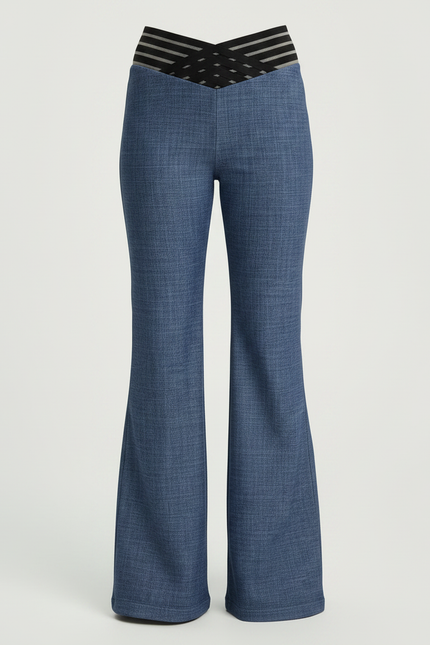 Pantalon Patte D'Éléphant Bleu Évasé Taille Haute Fille - Toile - vue 3