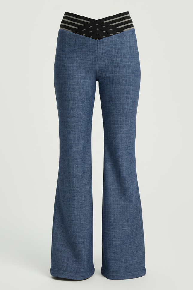 Pantalon Patte D'Éléphant Bleu Évasé Taille Haute Fille - Toile - vue 3