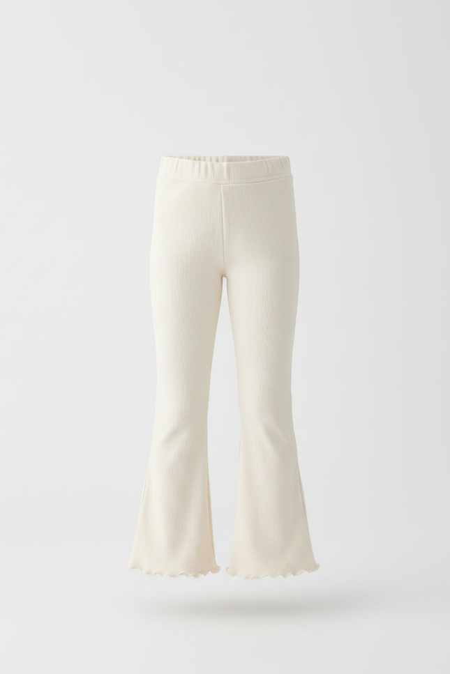 Pantalon Patte D'Éléphant Écru Côtelé Évasé Fille Confortable - Beige Maille - vue 3