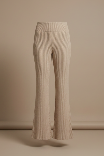 Pantalon Patte D'éléphant Beige - Maille - vue 3
