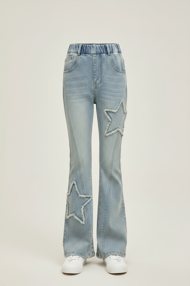 Pantalon Patte D'Éléphant Bleu Denim Étoiles Évasé Enfant - Jean - vue 3
