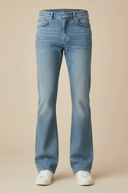 Pantalon Patte D'Éléphant Bleu Jean Confortable Coupe Évasée Homme - vue 3