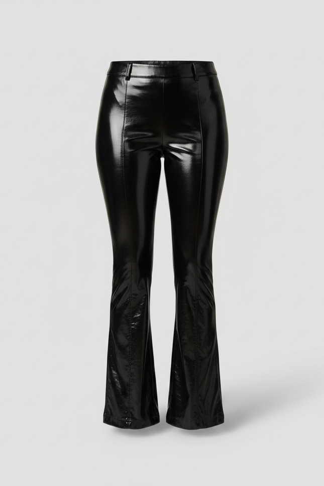 Pantalon Patte D'Éléphant Noir Brillant Vinyle Taille Haute - Simili cuir - vue 3