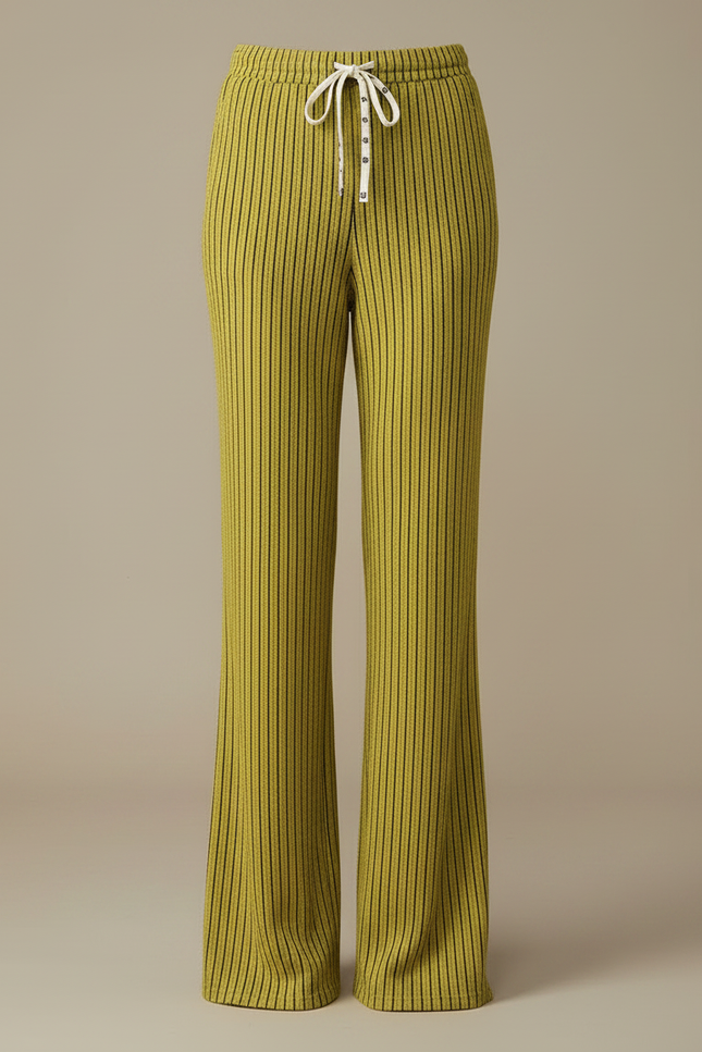 Pantalon Patte D'Éléphant Vert Cordon Rayé Fluide Décontracté - Maille - vue 3