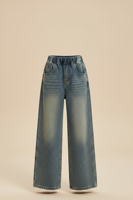 Pantalon Patte D'Éléphant Large Délavé Bleu Enfant Décontracté - Jean - vue 3