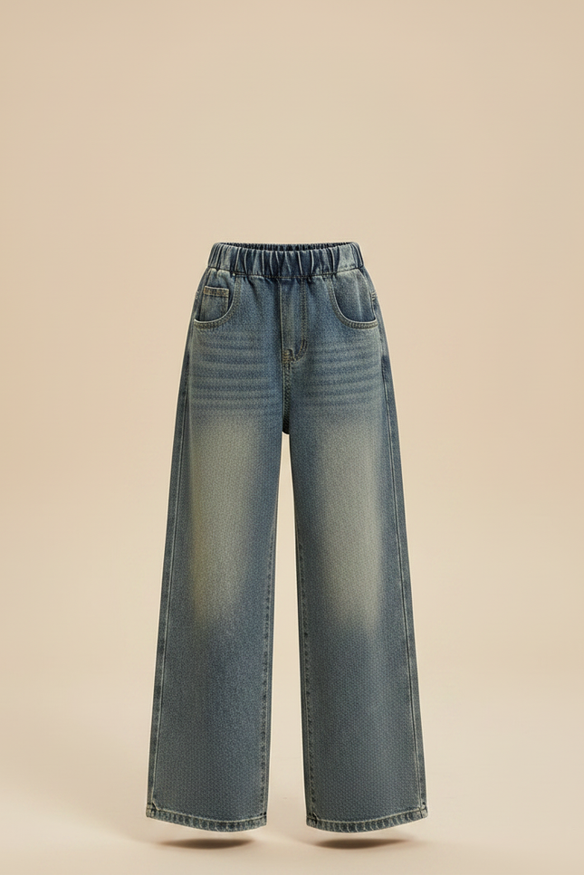Pantalon Patte D'Éléphant Large Délavé Bleu Enfant Décontracté - Jean - vue 3