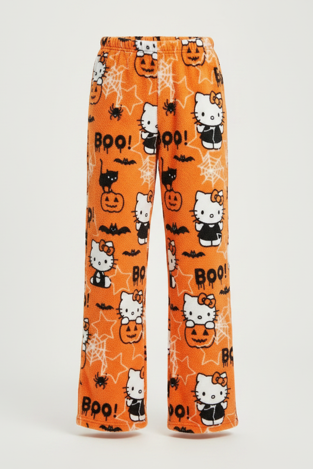 Pantalon Patte D'Éléphant Halloween Orange Hello Kitty Polaire Enfant - Molleton - vue 3