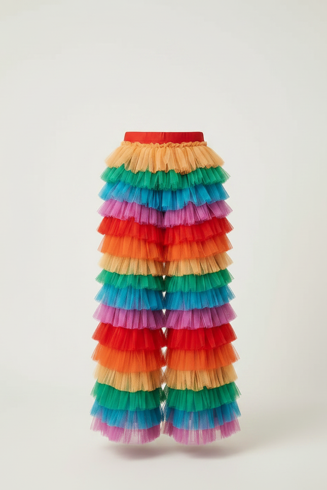 Pantalon Patte D'Éléphant Volants Tulle Arc-en-ciel Évasé Coloré - Multicolore Polyester - vue 3