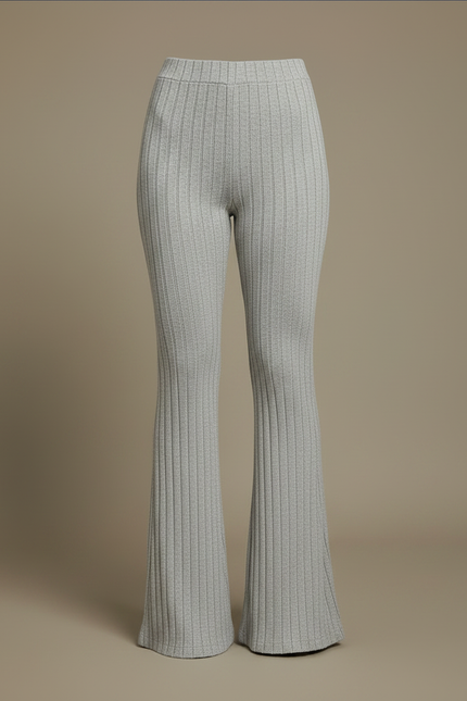 Pantalon Patte D'Éléphant Gris Côtelé Élastique Confortable - Maille - vue 3