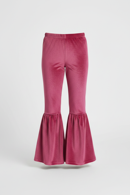 Pantalon Patte D'Éléphant Velours Rose Évasé Fille Doux - vue 3
