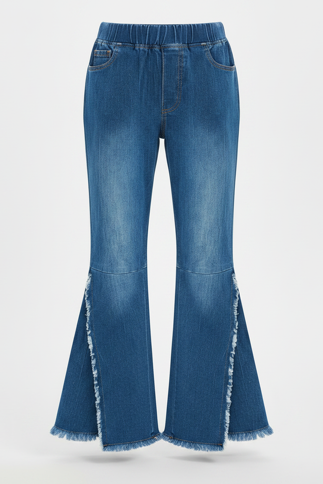 Pantalon Patte D'Éléphant Bleu Délavé Fendu Enfant - Jean - vue 3