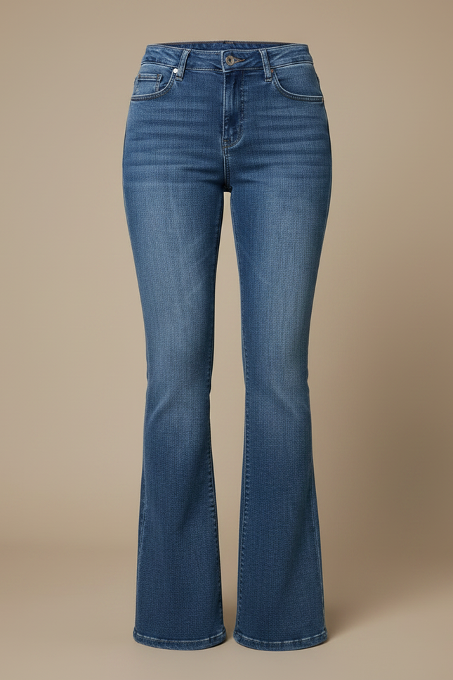 Pantalon Patte D'Éléphant Bleu Denim Taille Haute Stretch - Jean - vue 3