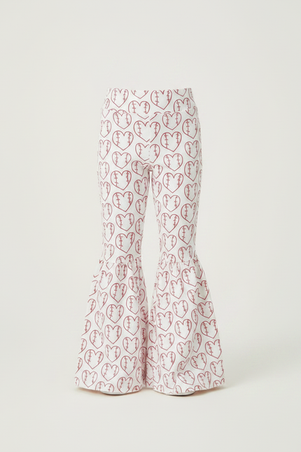 Pantalon Patte D'Éléphant Blanc Cœurs Baseball Fille - Maille - vue 3