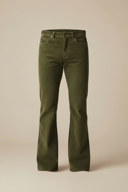 Pantalon Patte D'Éléphant Vert Côtelé Homme Élégant Décontracté - Cordé - vue 3