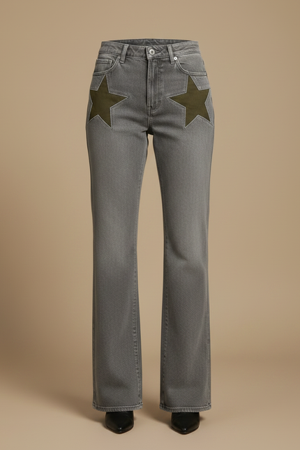 Pantalon Patte D'Éléphant Jean Gris Étoile Vert Ample - vue 3