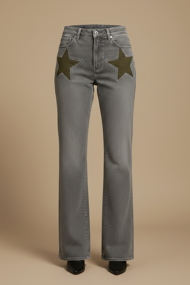 Pantalon Patte D'Éléphant Jean Gris Étoile Vert Ample - vue 3