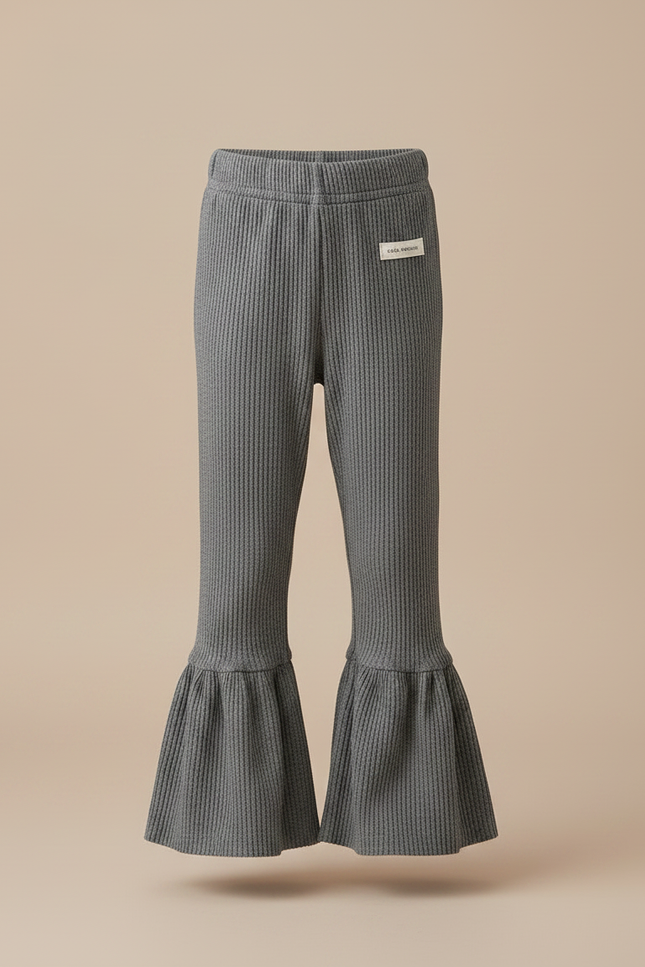 Pantalon Patte D'Éléphant Côtelé Gris Confortable Fille - Maille - vue 3