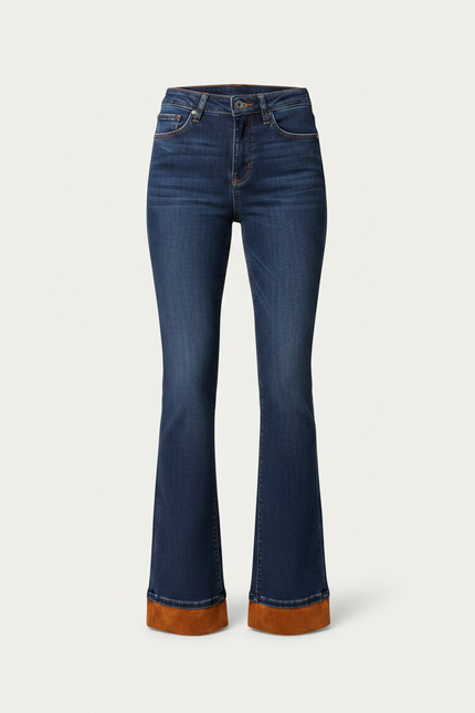 Pantalon Patte D'Éléphant Denim Bleu Vintage Taille Haute - Jean - vue 3
