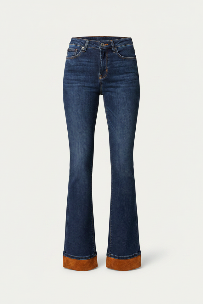 Pantalon Patte D'Éléphant Denim Bleu Vintage Taille Haute - Jean - vue 3