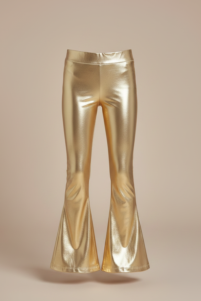 Pantalon Patte D'Éléphant Doré Métallisé Brillant Évasé Fille - Simili cuir - vue 3