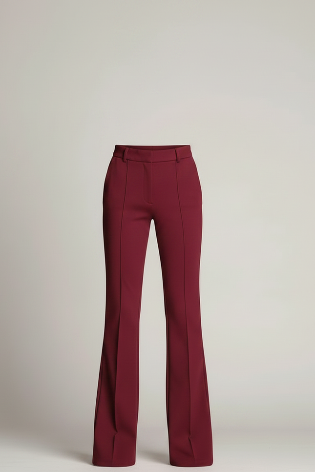 Pantalon Patte D'Éléphant Bordeaux Taille Haute Évasé Élégant - Gabardine - vue 3