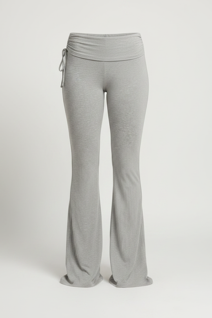 Pantalon Patte D'Éléphant Gris Taille Haute Cordon Fluide - Maille - vue 3