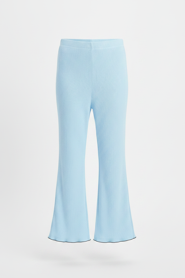 Pantalon Patte D'Éléphant Côtelé Bleu Clair Élastique Fille - Maille - vue 3
