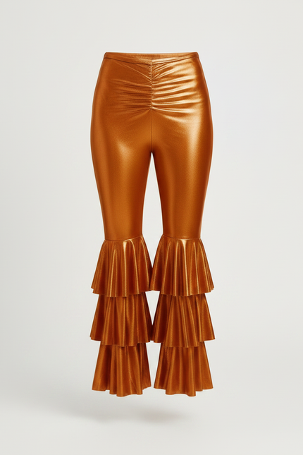 Pantalon Patte D'Éléphant Métallique Orange Volants Disco Femme - Polyester - vue 3