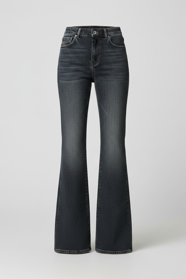Pantalon Patte D'Éléphant Jean Gris Délavé Taille Haute Femme - vue 3