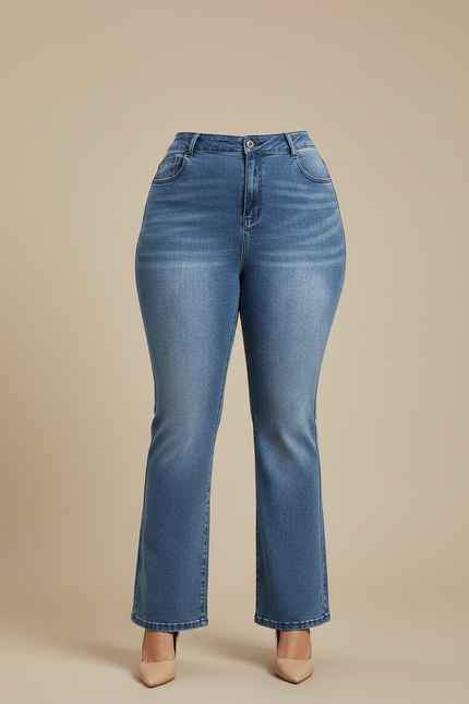 Pantalon Patte D'Éléphant Denim Bleu Taille Haute Évasé Femme - Jean - vue 3