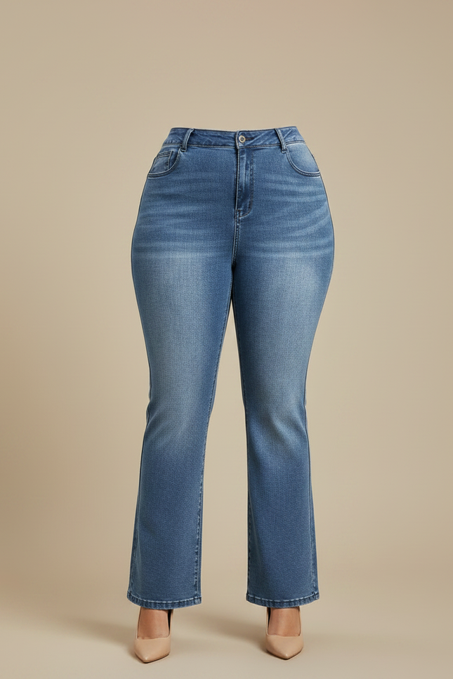 Pantalon Patte D'Éléphant Denim Bleu Taille Haute Évasé Femme - Jean - vue 3