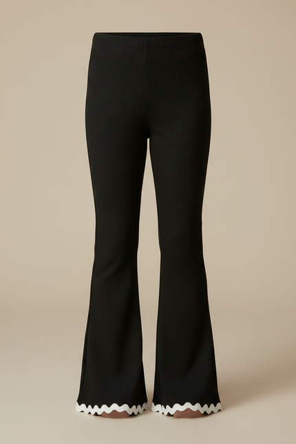Pantalon Patte D'Éléphant Noir Côtelé Évasé Ondulé Fille - Maille - vue 3