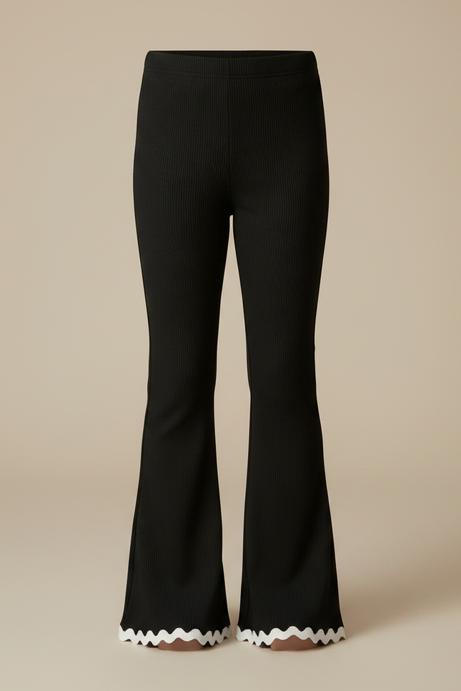 Pantalon Patte D'Éléphant Noir Côtelé Évasé Ondulé Fille - Maille - vue 3