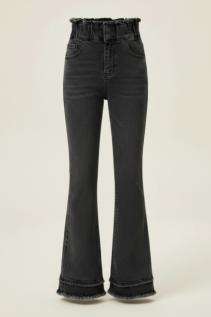 Pantalon Patte D'Éléphant Noir Délavé Taille Haute Évasé Enfant - Jean - vue 3