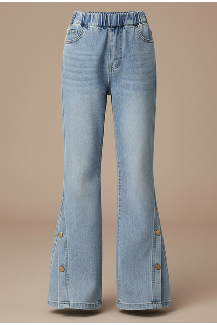 Pantalon Patte D'Éléphant Denim Bleu Clair Évasé Boutons Pression - Jean - vue 3