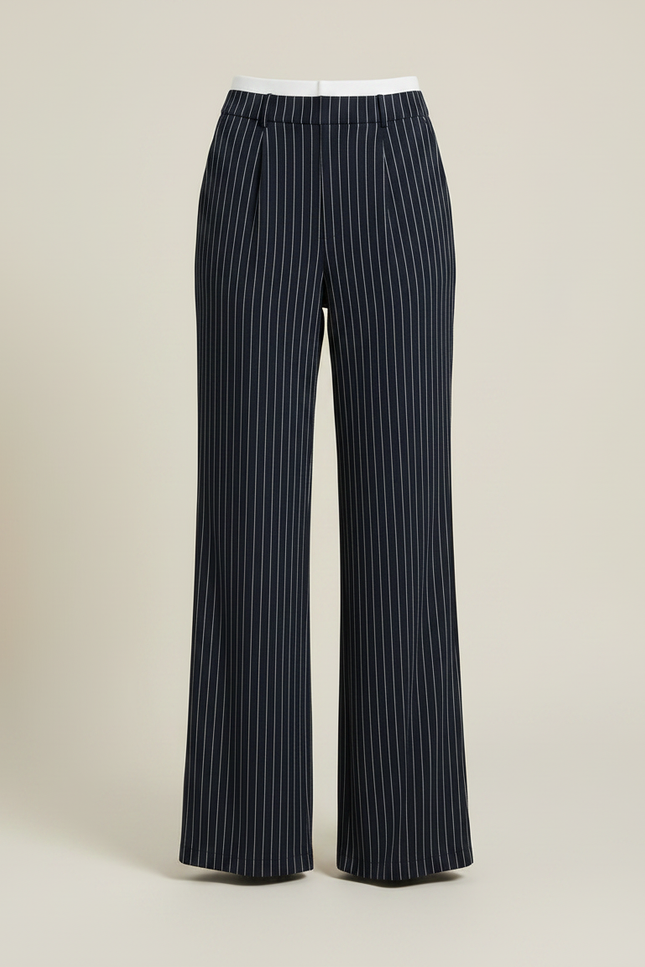 Pantalon Patte D'éléphant Rayure - Marine Gabardine - vue 3