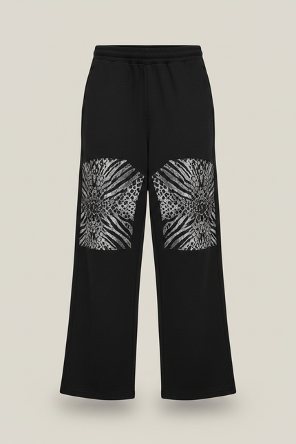Pantalon Patte D'Éléphant Noir Imprimé Animal Ample Coton - Molleton - vue 3