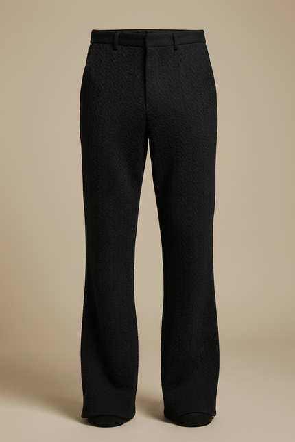 Pantalon Patte D'Éléphant Noir Texturé Évasé Décontracté Homme - Maille - vue 3