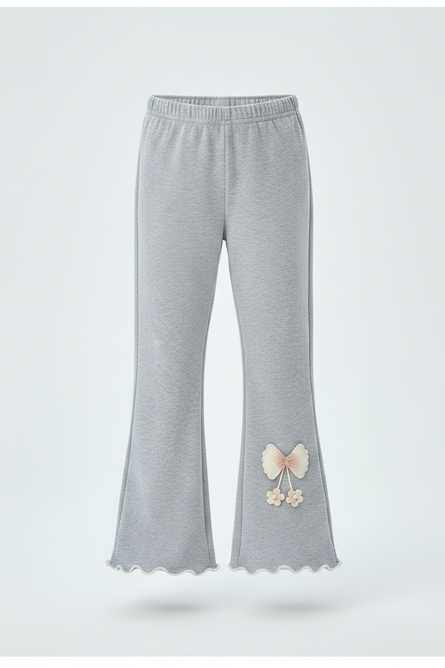 Pantalon Patte D'Éléphant Gris Évasé Ondulé Nœud Brodé Fille - Molleton - vue 3