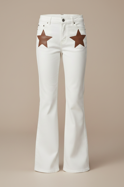 Pantalon Patte D'Éléphant Blanc Évasé Étoiles Marron Décontracté - Jean - vue 3