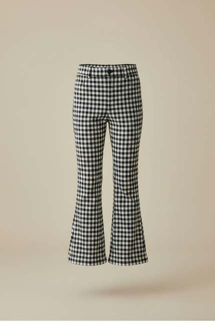 Pantalon Patte D'Éléphant Évasé Carreaux Vichy Noir Blanc - Multicolore Coton - vue 3