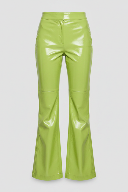 Pantalon Patte D'Éléphant Vert Brillant PVC Taille Haute Évasé - Simili cuir - vue 3